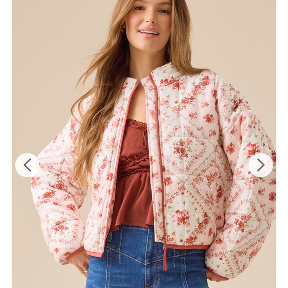 Altar'd State Jackets & Blazers - Altar'd State Blush Floral Quilted Puff Jacket